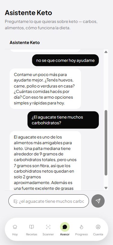 Conversación real con el Asesor Keto respondiendo dudas sobre alimentos